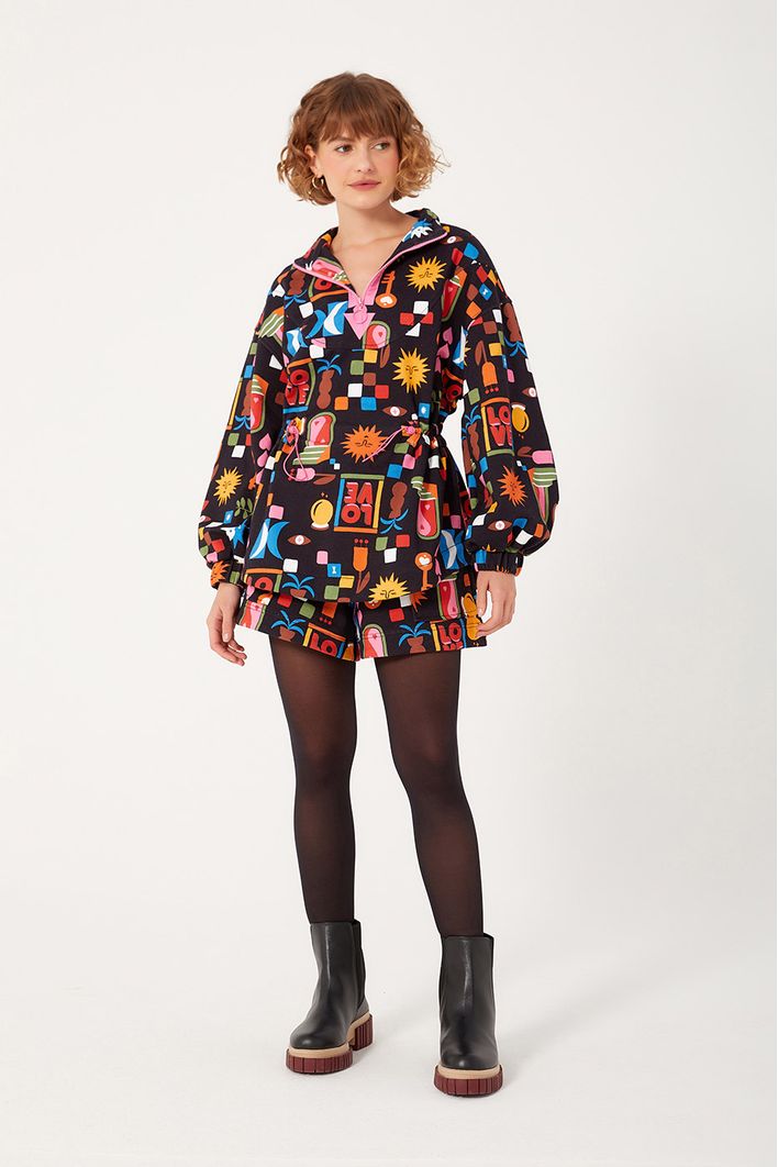 Parka Moletom Estampa Xadrez Místico