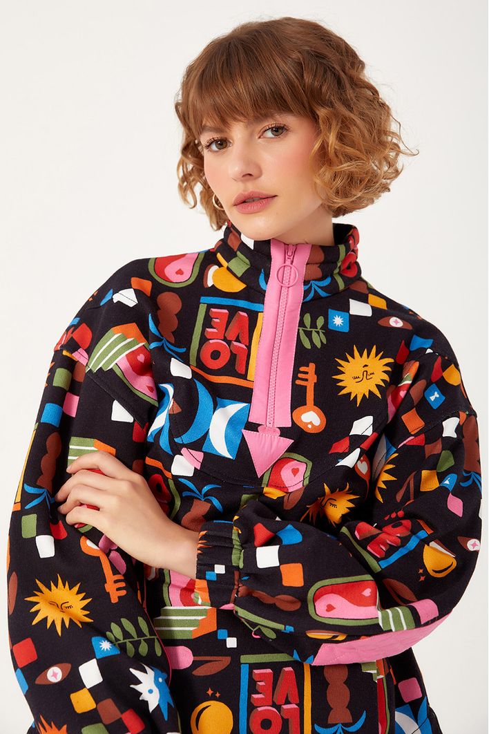 Parka Moletom Estampa Xadrez Místico