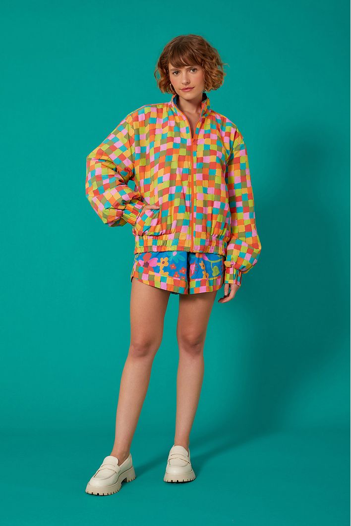 Casaco Puffer Double Estampa Jardineira