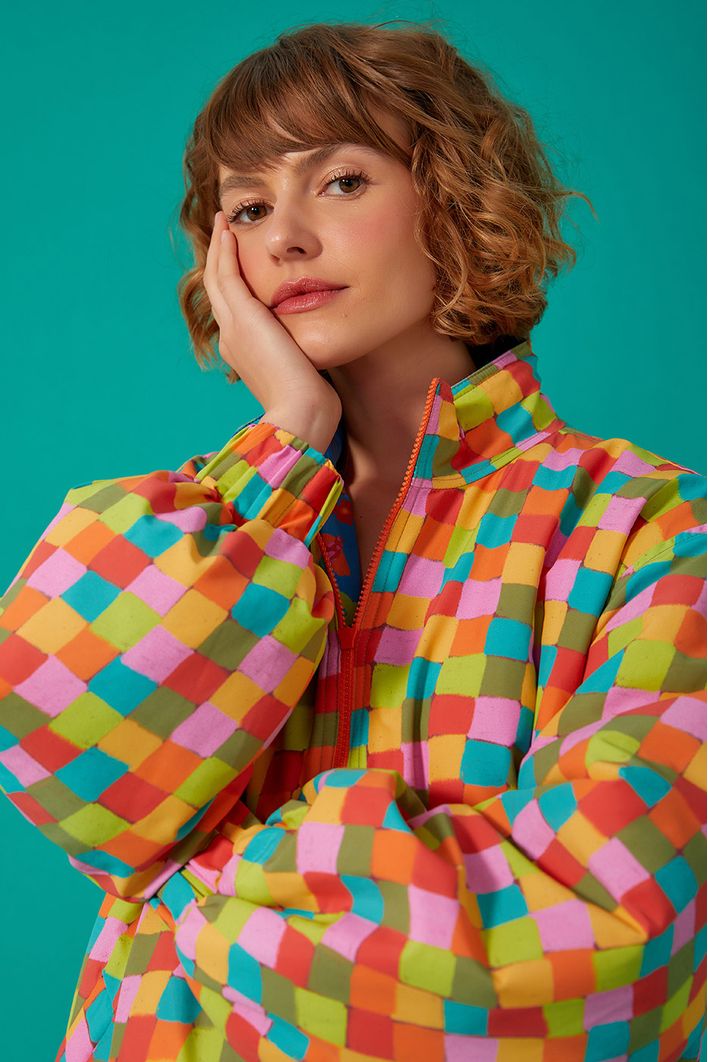 Casaco Puffer Double Estampa Jardineira