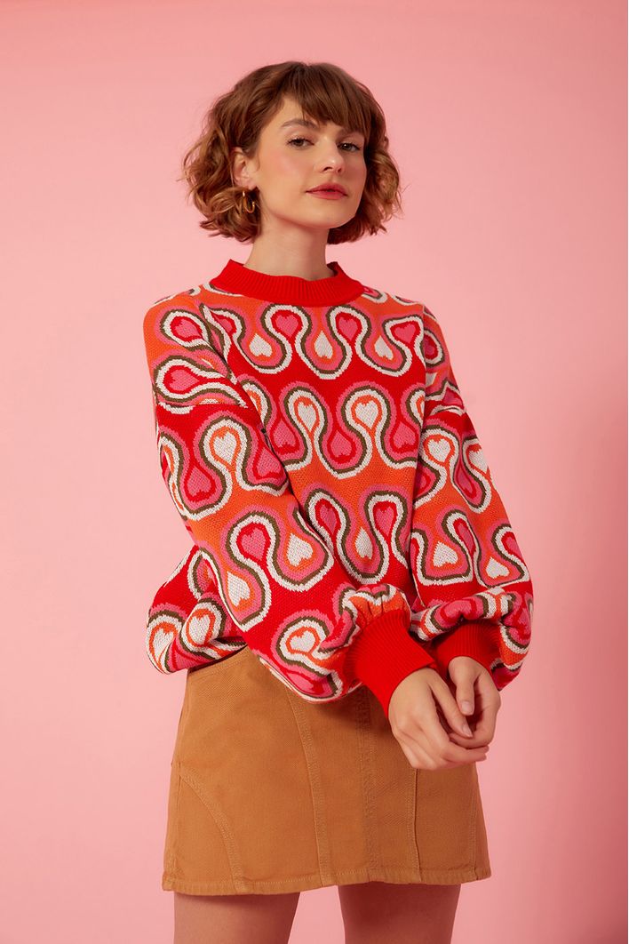 Casaco Tricot Jacquard Estampa Paixão