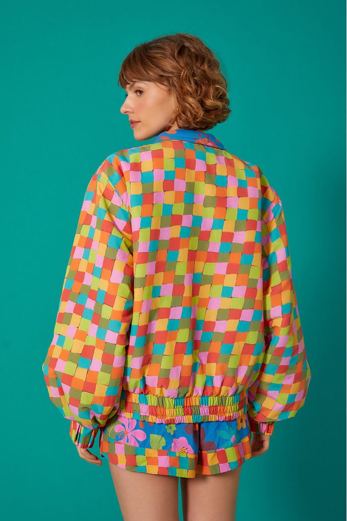 Casaco Puffer Double Estampa Jardineira