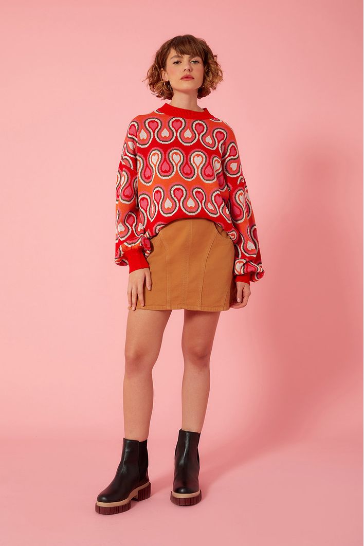 Casaco Tricot Jacquard Estampa Paixão