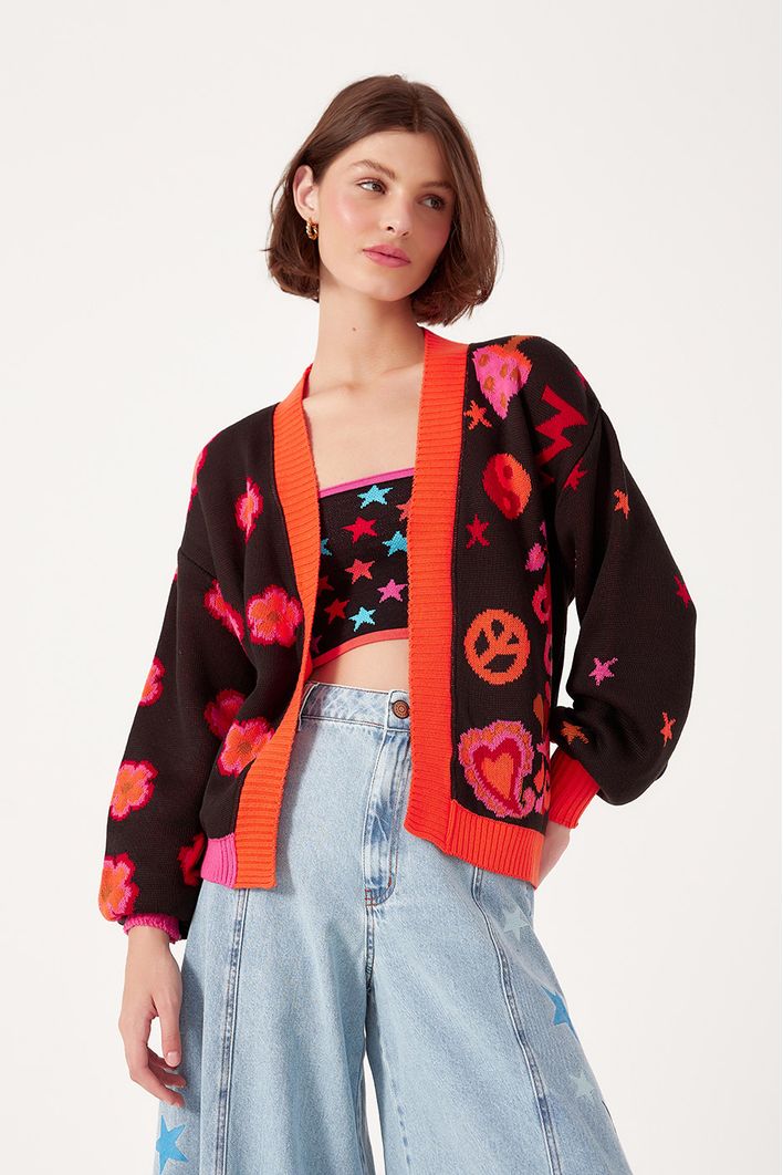 Casaco Tricot Jacquard Happy