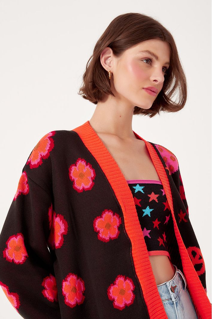 Casaco Tricot Jacquard Happy