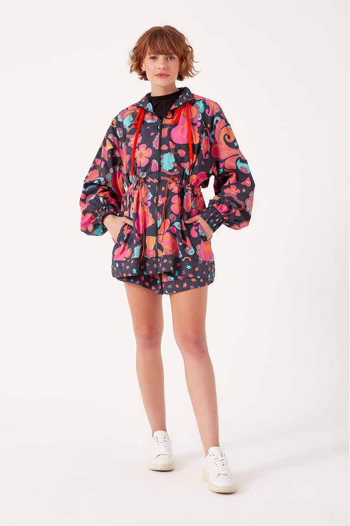 Parka Corta Vento Estampa Happy