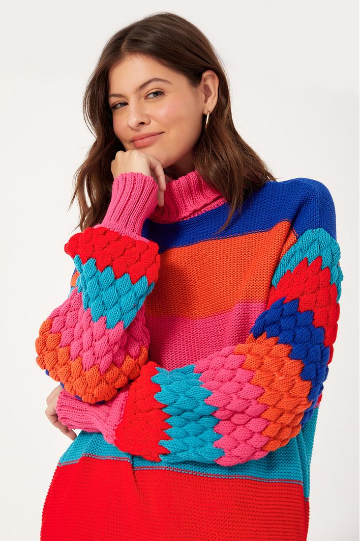 Casaco Tricot Listrado Colorido