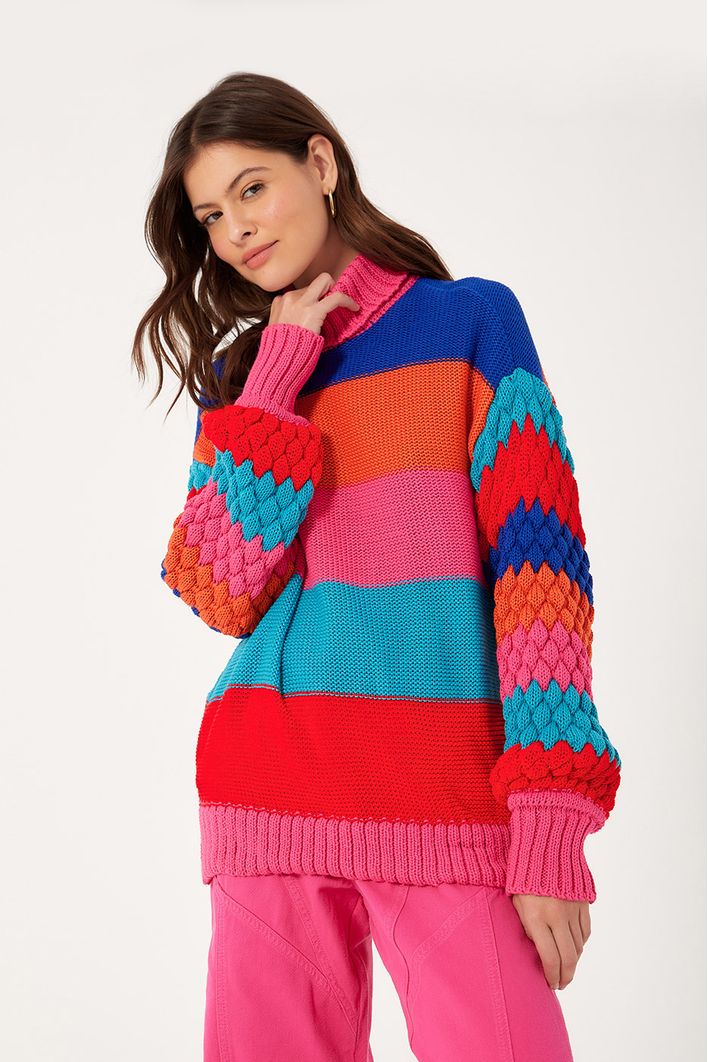 Casaco Tricot Listrado Colorido