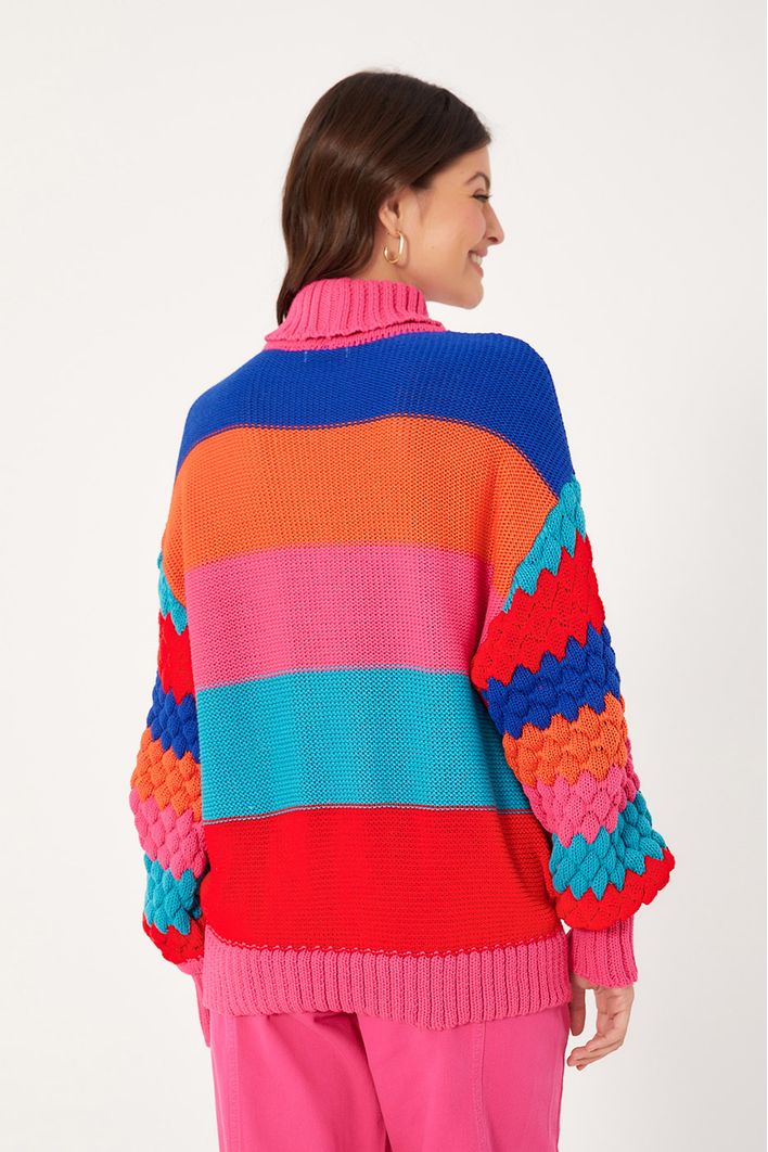 Casaco Tricot Listrado Colorido