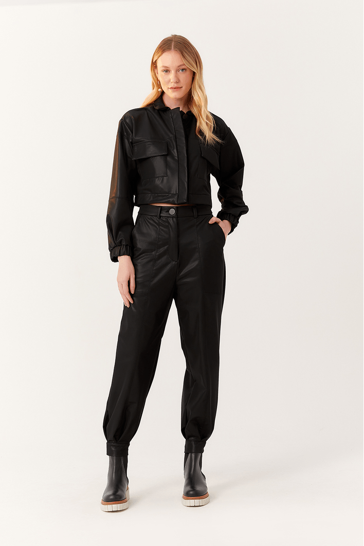 Jaqueta Cropped Malha Leather