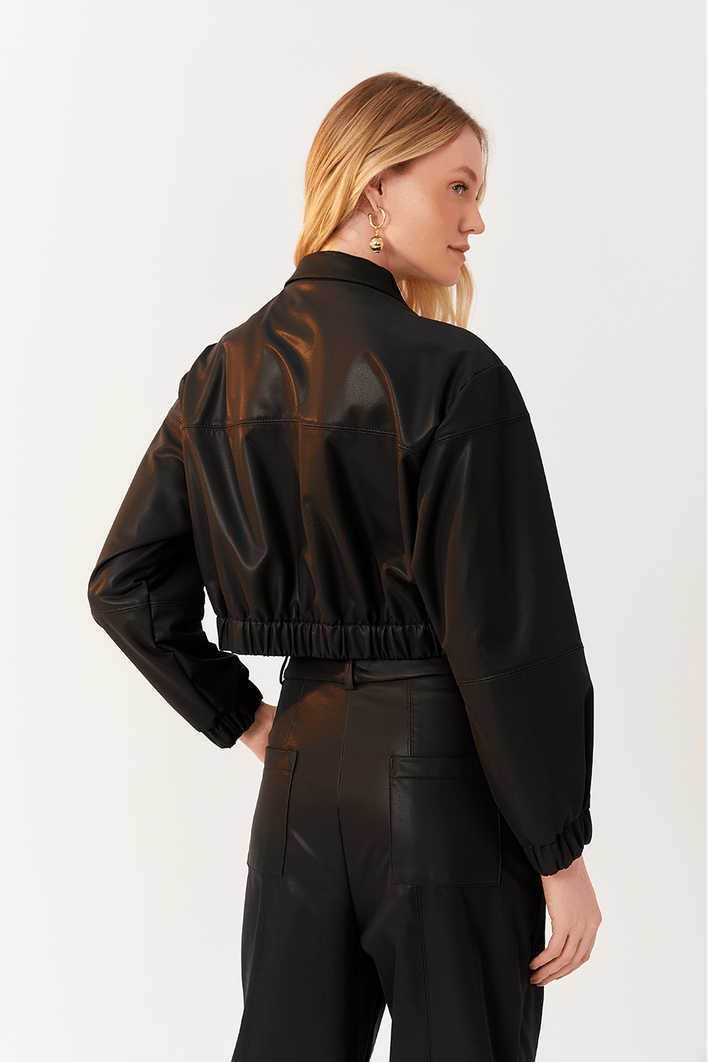 Jaqueta Cropped Malha Leather