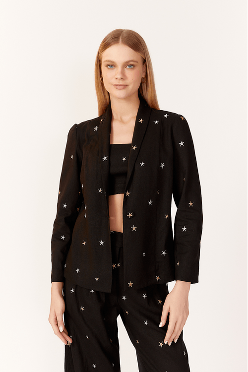 Blazer Linho Bordado Estrela Lurex