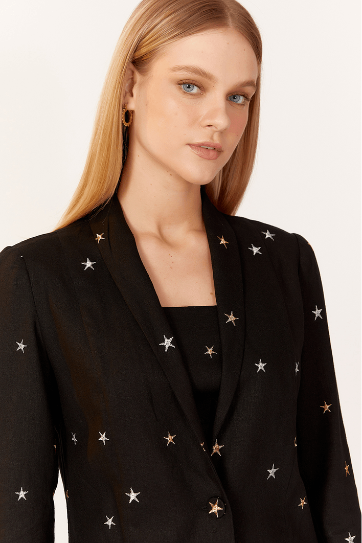 Blazer Linho Bordado Estrela Lurex