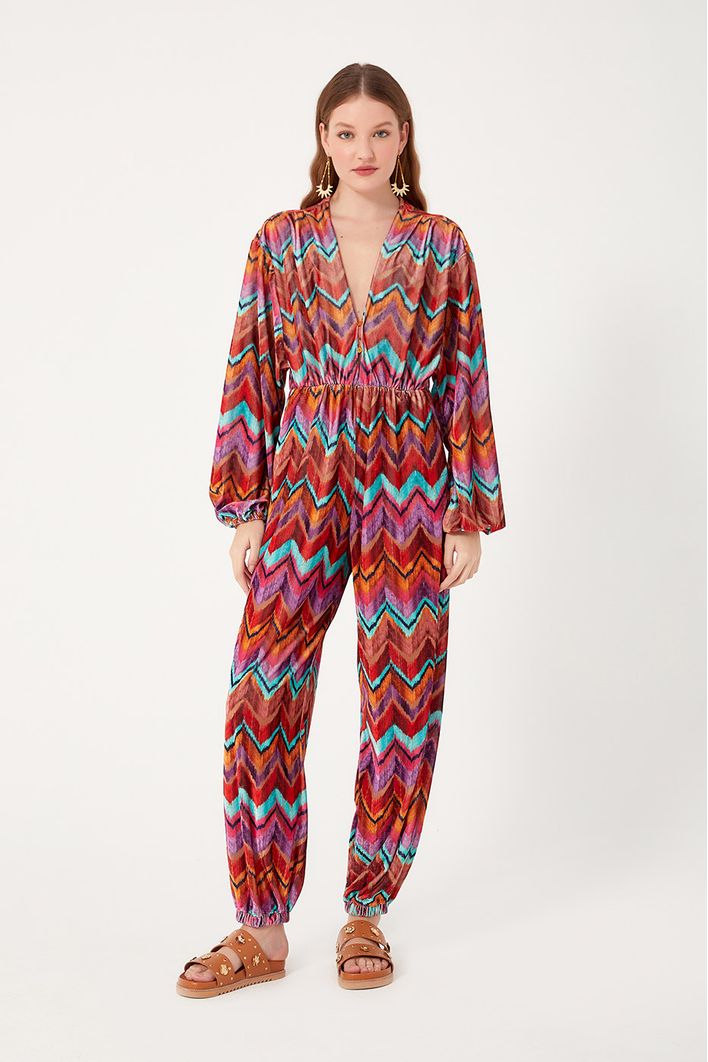 Macacão Veludo Estampa Ikat