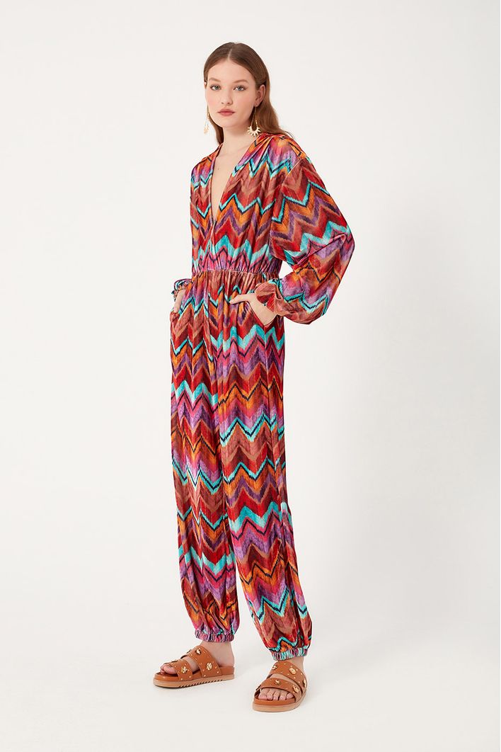 Macacão Veludo Estampa Ikat
