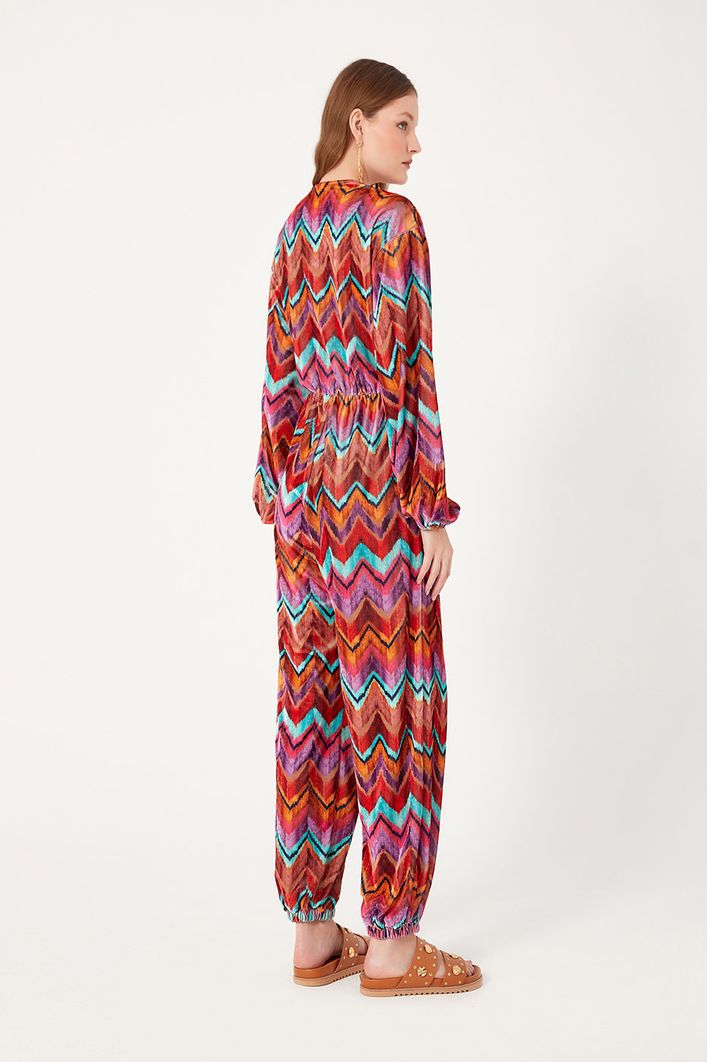Macacão Veludo Estampa Ikat
