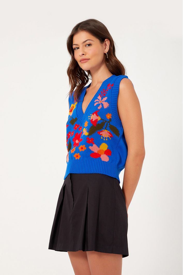 Colete Tricot Jacquard Jardineira