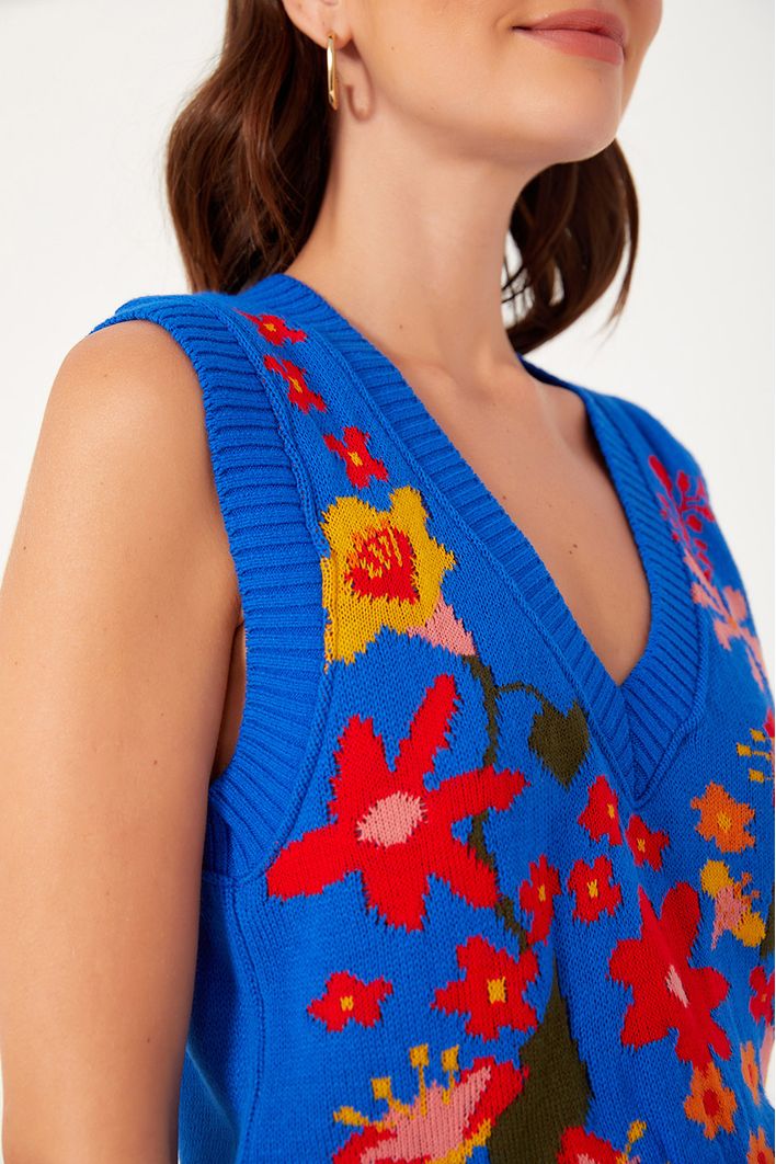 Colete Tricot Jacquard Jardineira