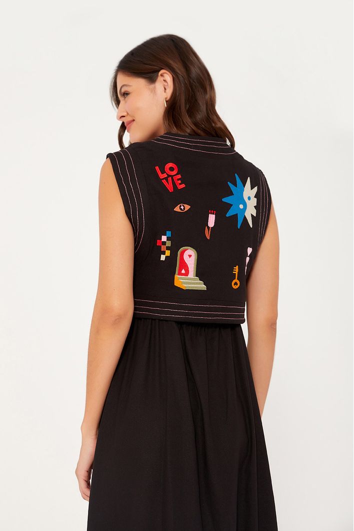 Colete Cropped Linho Bordado Mystic