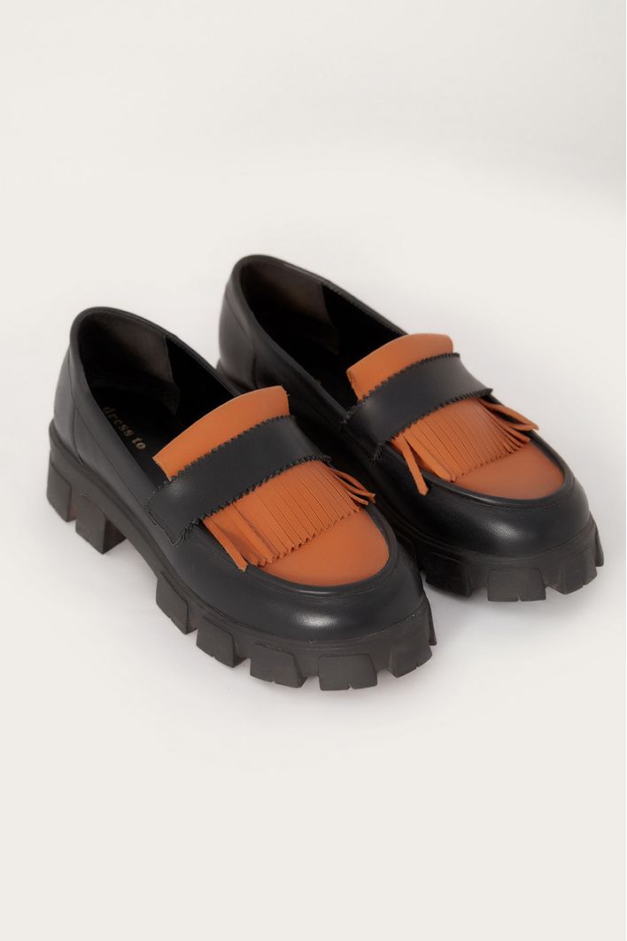 Mocassim Couro Franjas Bicolor