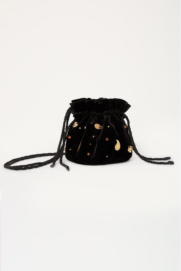 Bolsa Bucket Veludo Bordada