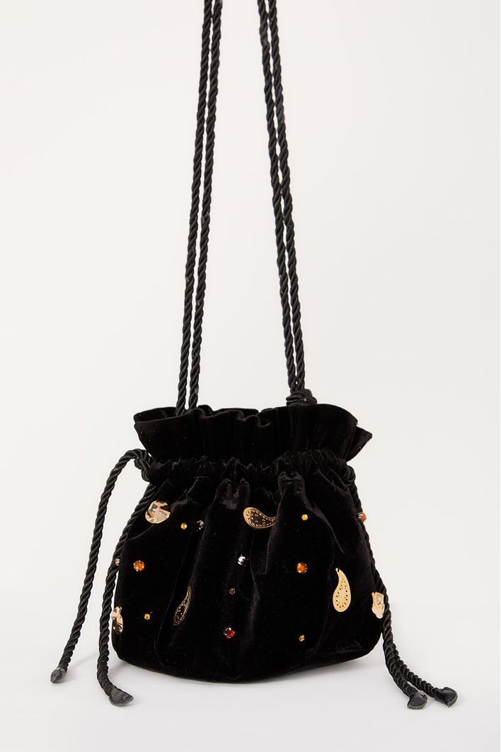 Bolsa Bucket Veludo Bordada