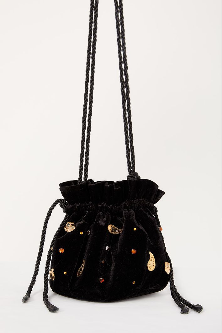 Bolsa Bucket Veludo Bordada