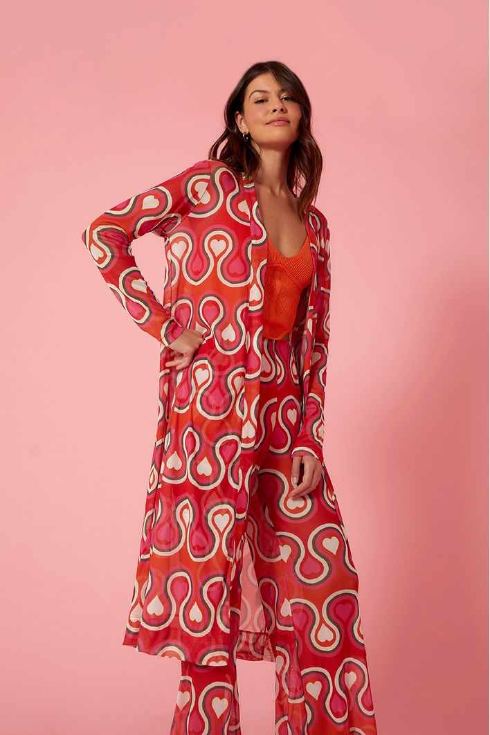 Cardigan Tule Estampa Paixão