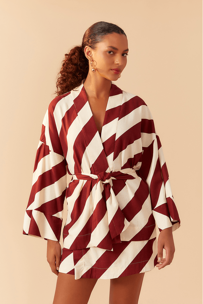Kimono Linho Estampa Diagonal