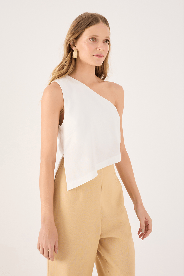 Blusa Linho Assimétrica Ombro Só