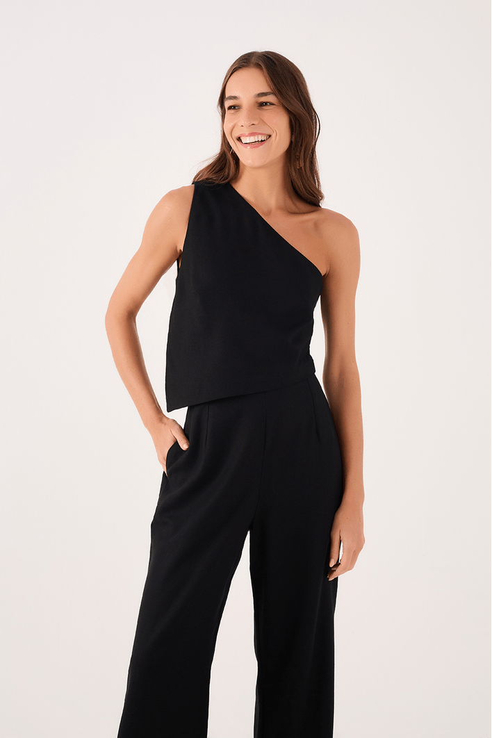 Blusa Linho Assimétrica Ombro Só