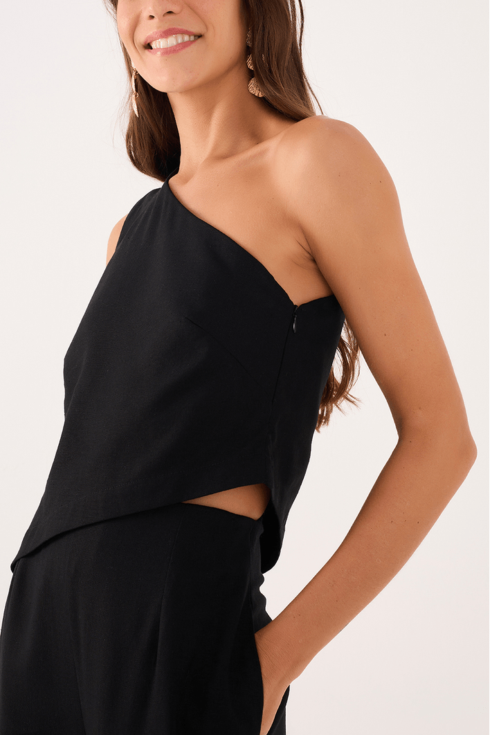 Blusa Linho Assimétrica Ombro Só
