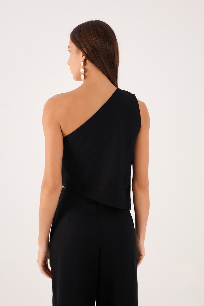 Blusa Linho Assimétrica Ombro Só