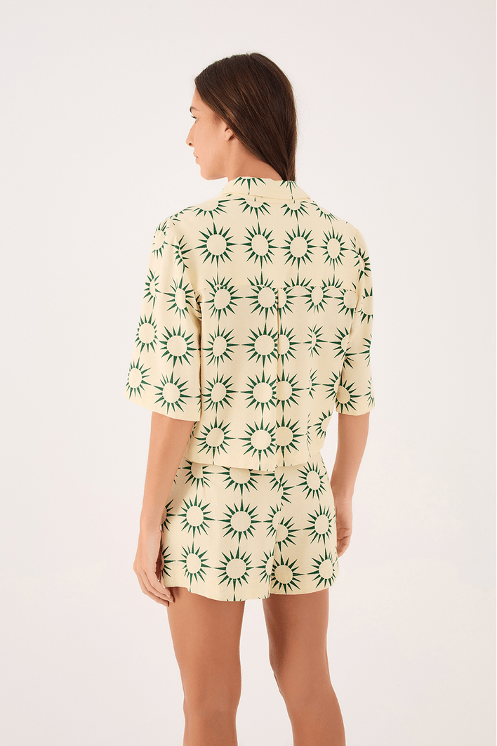 Camisa Cropped Linho Estampa Raiar