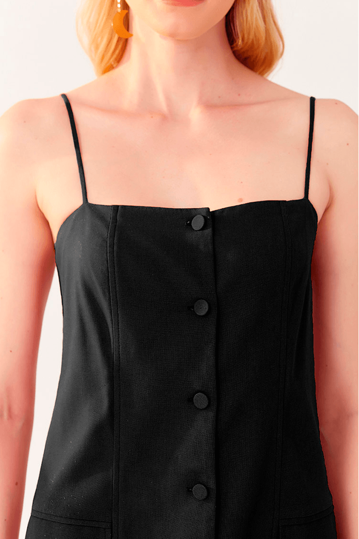 Vestido Linho Curto Botões Frente
