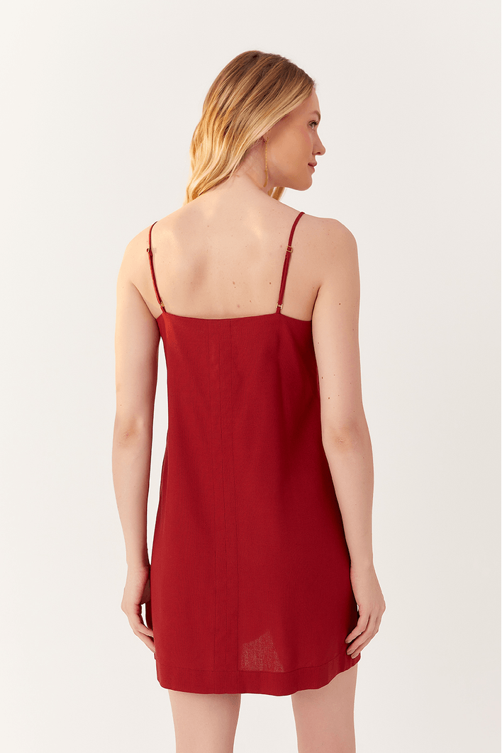 Vestido Linho Curto Botões Frente