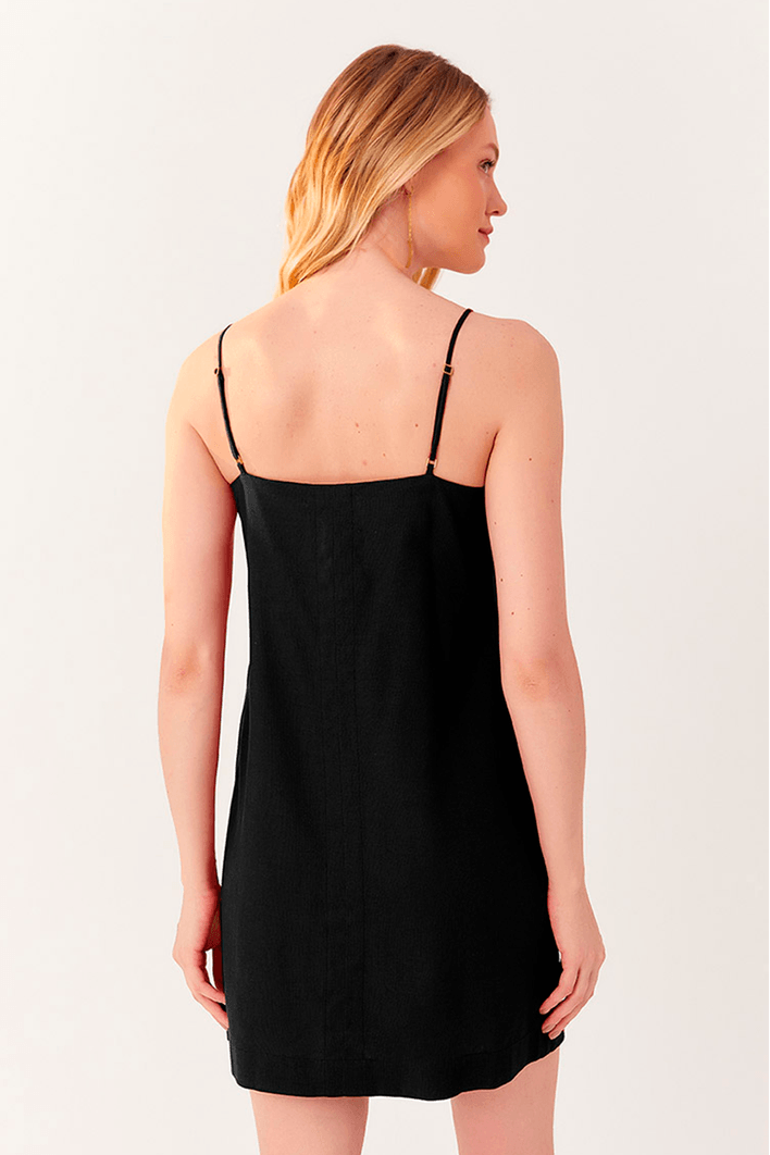Vestido Linho Curto Botões Frente
