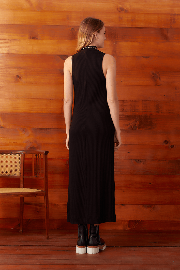 Vestido Canelado Fenda