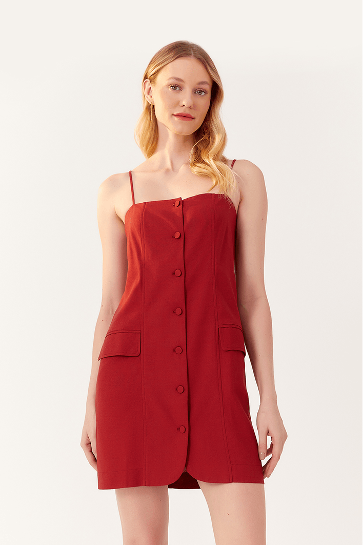 Vestido Linho Curto Botões Frente