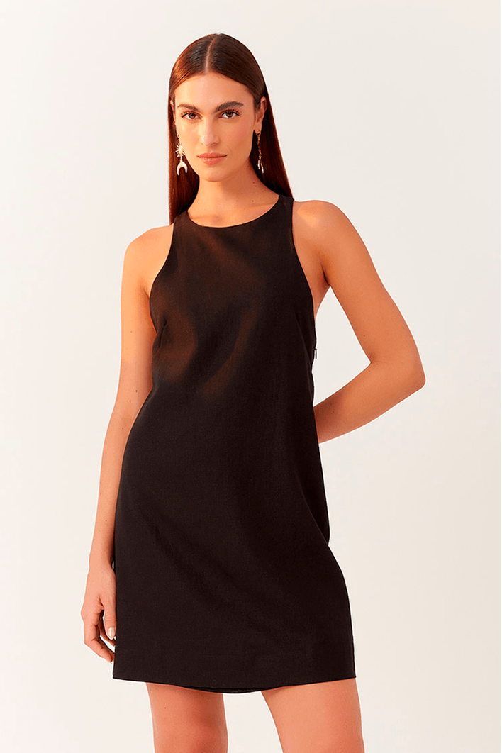 Vestido Linho Curto Decote Nadador