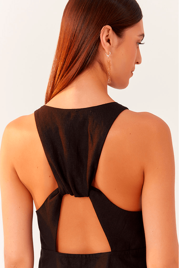 Vestido Linho Curto Decote Nadador