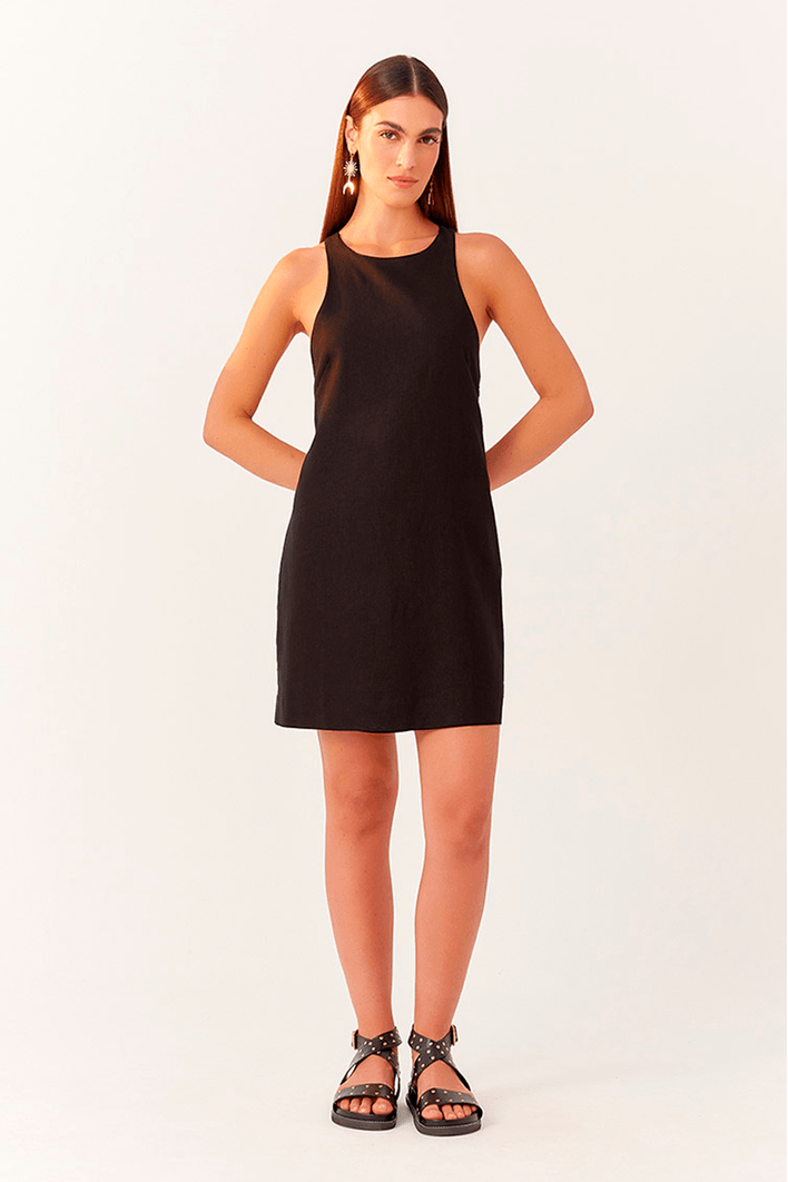 Vestido Linho Curto Decote Nadador
