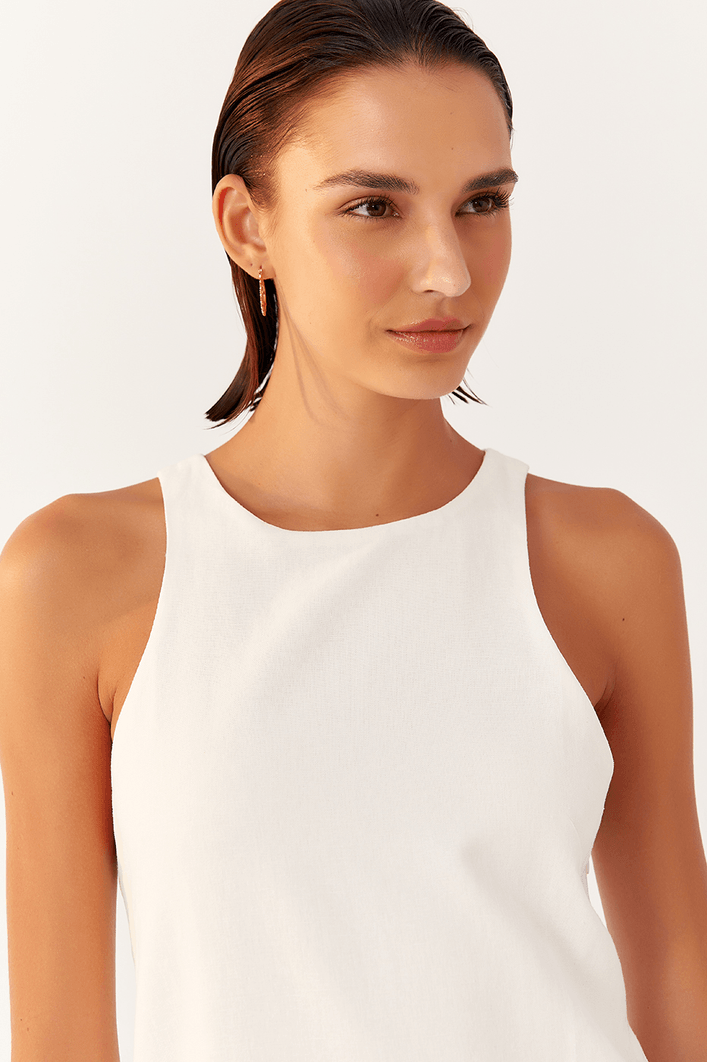 Vestido Linho Curto Decote Nadador