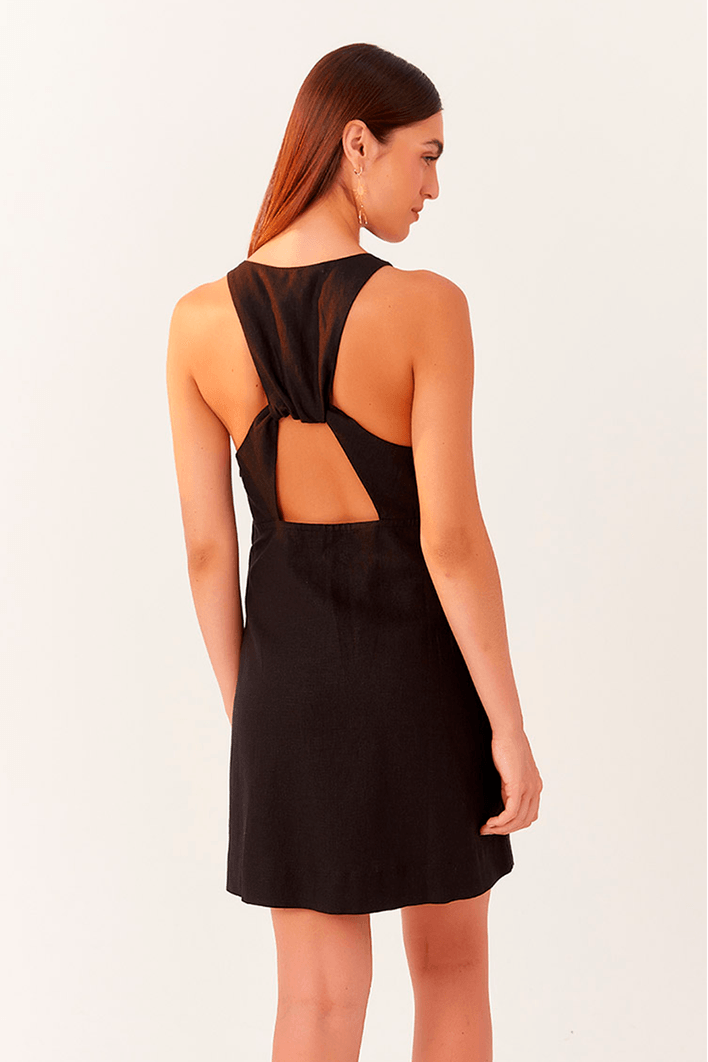 Vestido Linho Curto Decote Nadador