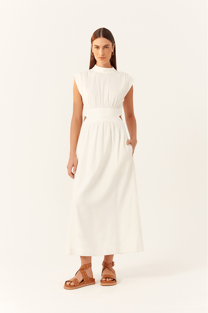 Vestido Linho Cropped Pala Arredondada