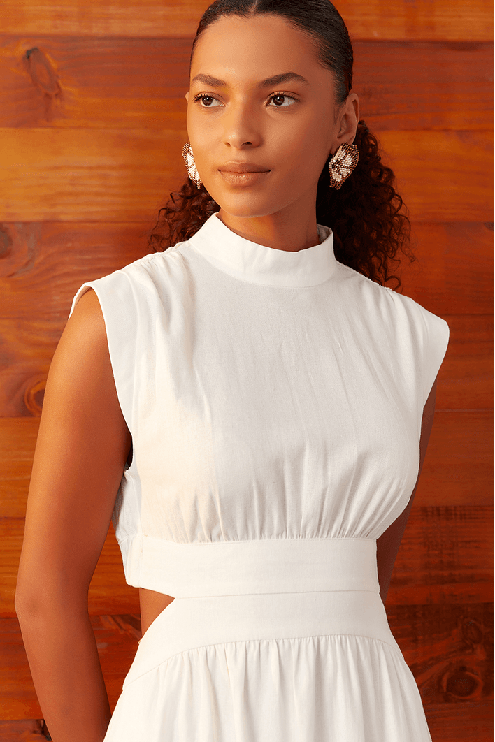 Vestido Linho Cropped Pala Arredondada