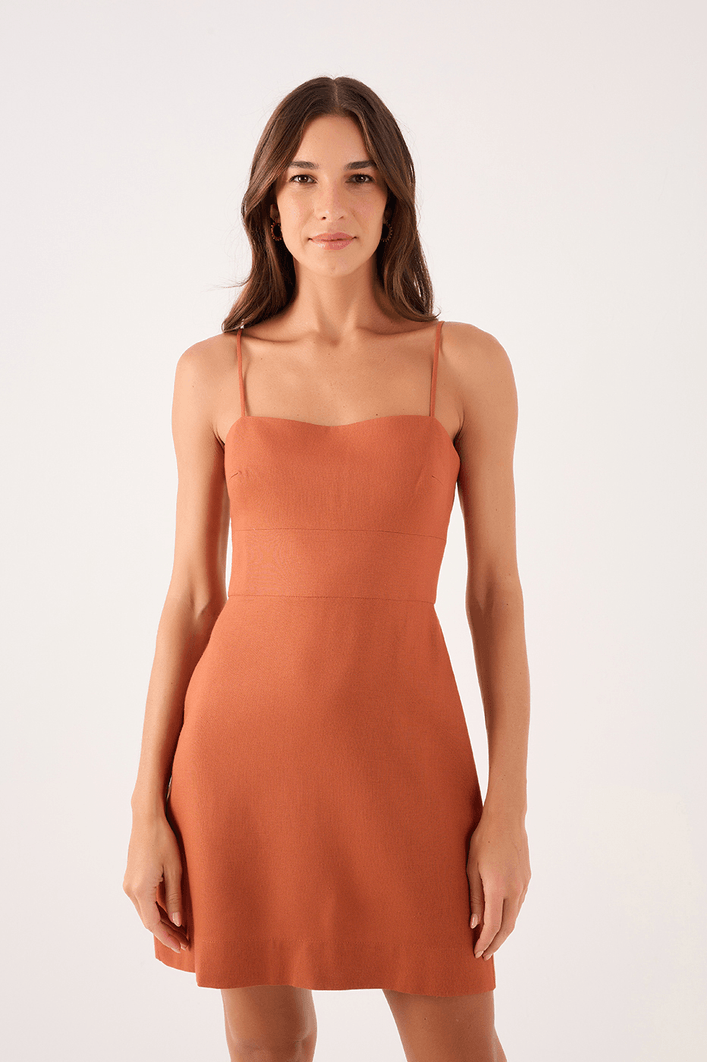 Vestido Curto Linho Recorte Busto
