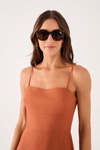 Vestido Curto Linho Recorte Busto