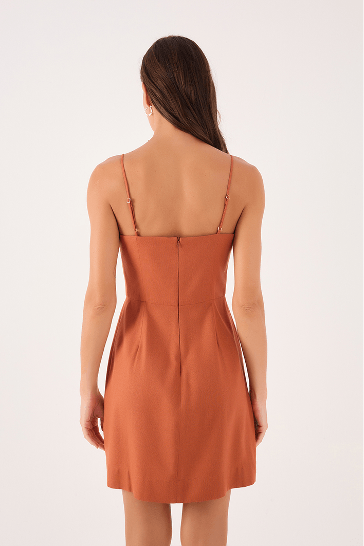 Vestido Curto Linho Recorte Busto