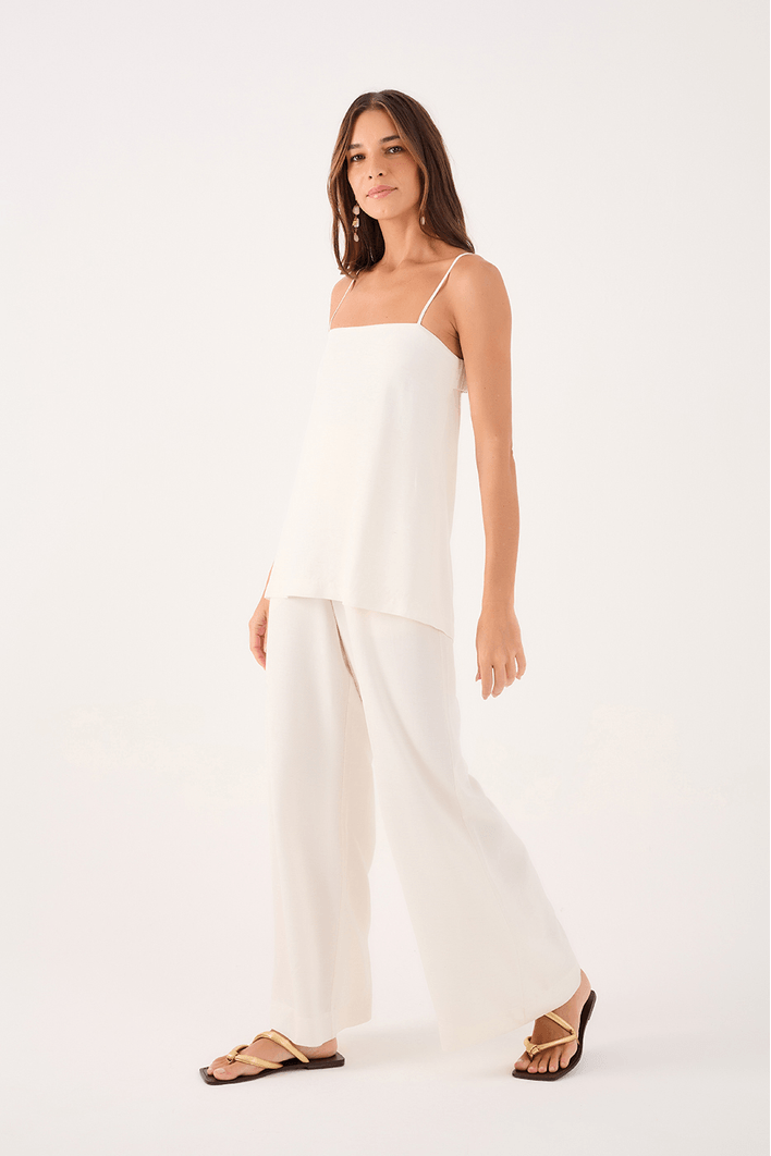 Calça Pregas E Elástico Cintura